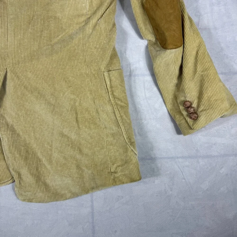 Vtg Brad Whitney‎ Men's Corduroy Blazer Beige Elbow Patch Lined Single Breasted